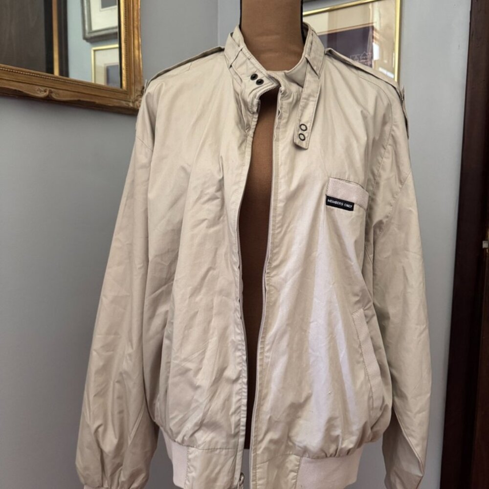 Vintage Tan Members Only Bomber Windbreaker Parka Jacket :: Size Large